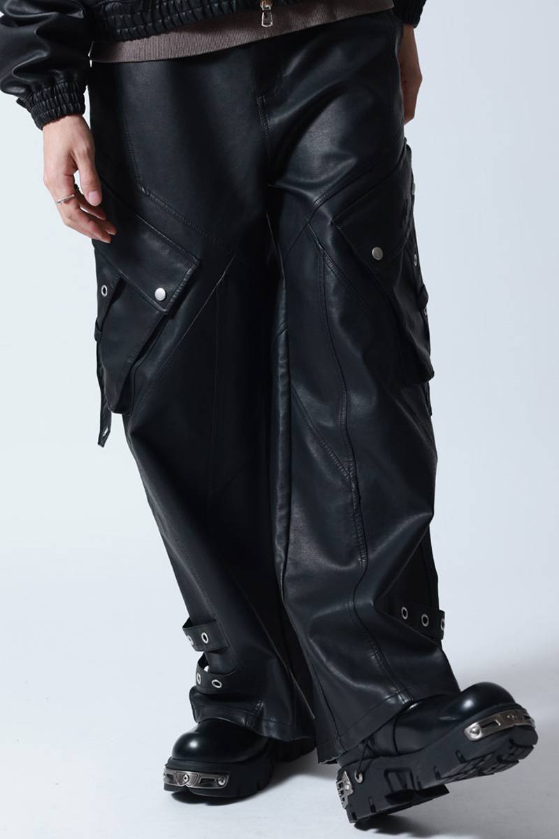 P.N UNDERGROUND(サイコ・ネーション・アンダーグラウンド) PUワイドカーゴパンツ - Black