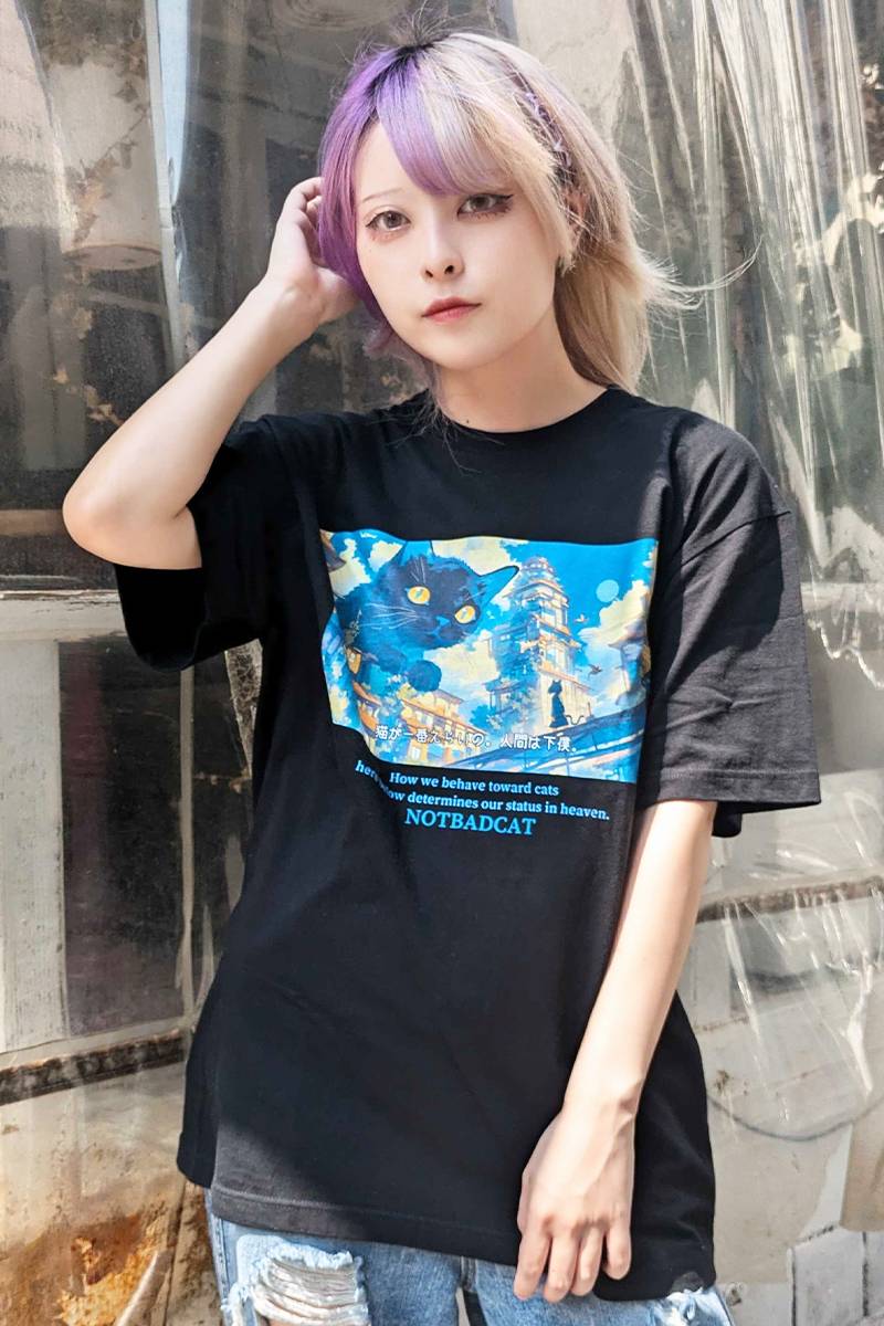 NOTBADCAT (ノットバッドキャット) 人間は猫の下僕 Tee BLACK