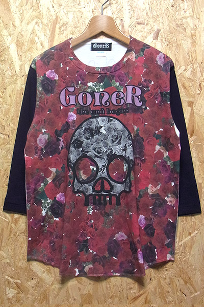 GoneR Rose Skull Base Ball T-Shirts WH-NV