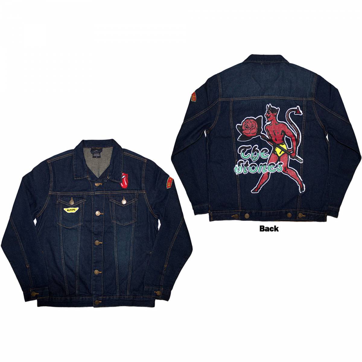 【予約商品】THE ROLLING STONES Unisex Denim Jacket: Sympathy (Denim Blue) (Back & Sleeve Print) - DENIM BLUE