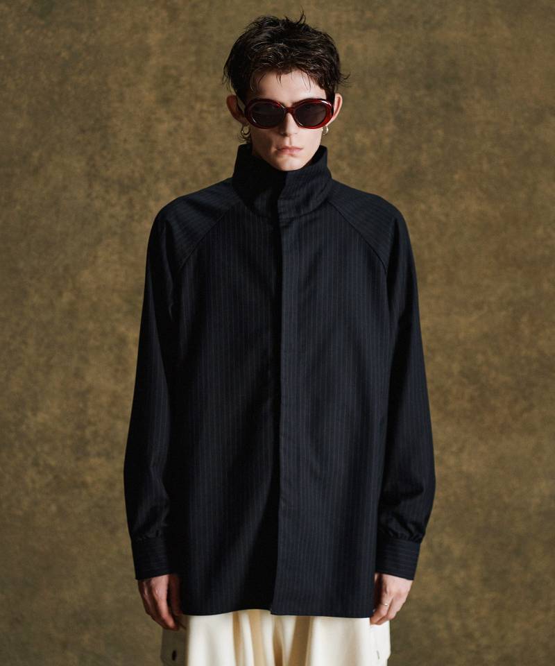 【予約商品】glamb(グラム)Suit Fabric High Neck Shirt / スーツファブリックハイネックシャツ - Black