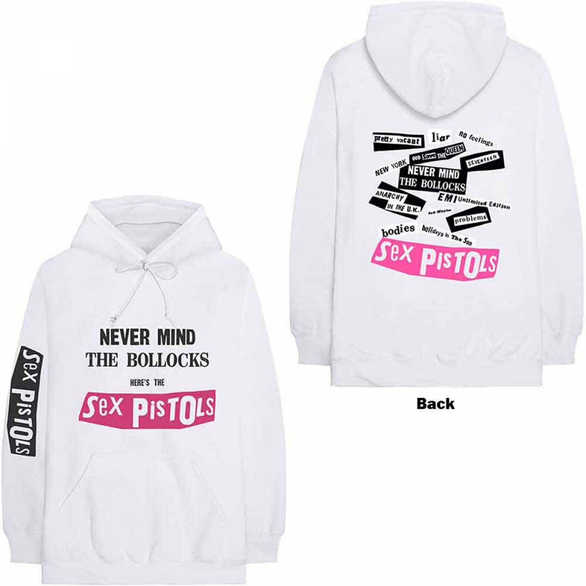 【予約商品】THE SEX PISTOLS Unisex Pullover Hoodie: Never Mind The Bollocks - WHITE
