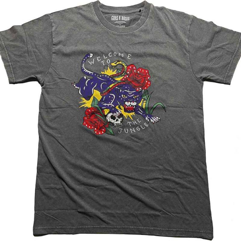 【予約商品】GUNS N' ROSES バンドTシャツ ユニセックス: Welcome to the Jungle (Grey) (Embellished)