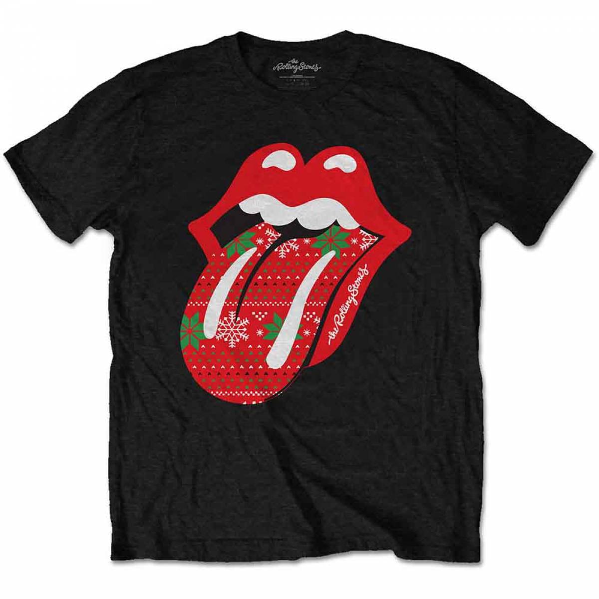 【予約商品】THE ROLLING STONES バンドTシャツ ユニセックス: Christmas Tongue (Black) - BLACK