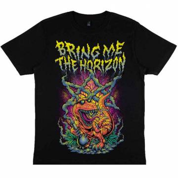 【予約商品】BRING ME THE HORIZON バンドTシャツ ユニセックス: Smoking Dinosaur (Black) - BLACK