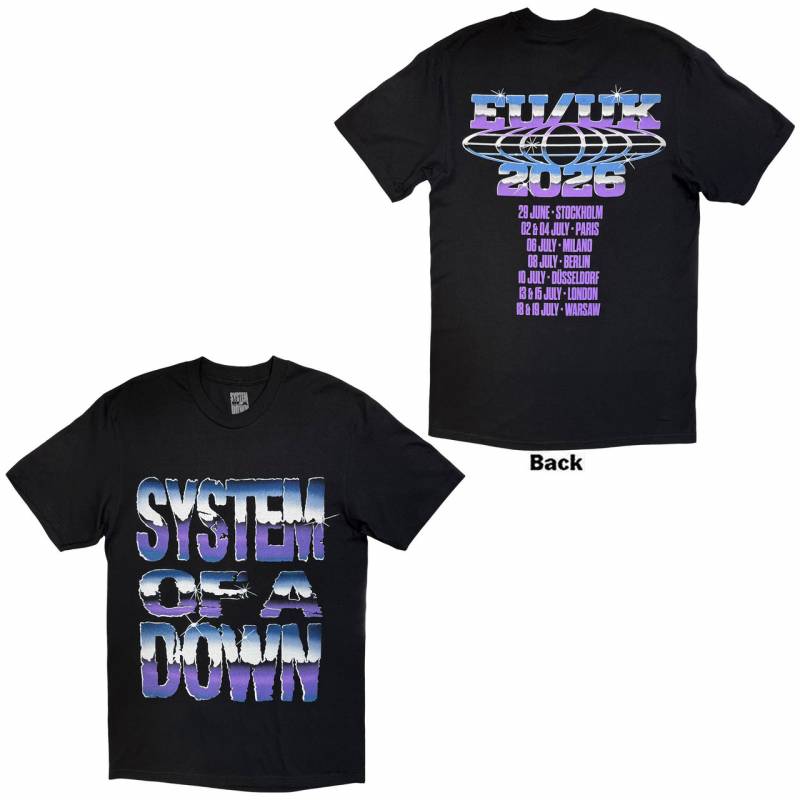 【予約商品】SYSTEM OF A DOWN バンドTシャツ ユニセックス: Metallic Logo Tour '26 (Black) (Back Print & Ex-Tour)