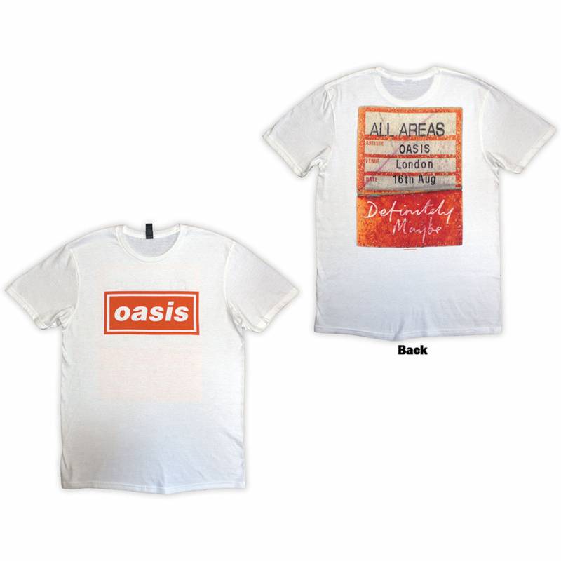 【予約商品】OASIS バンドTシャツ ユニセックス: Definitely Maybe AAA Pass (White) (Back Print)