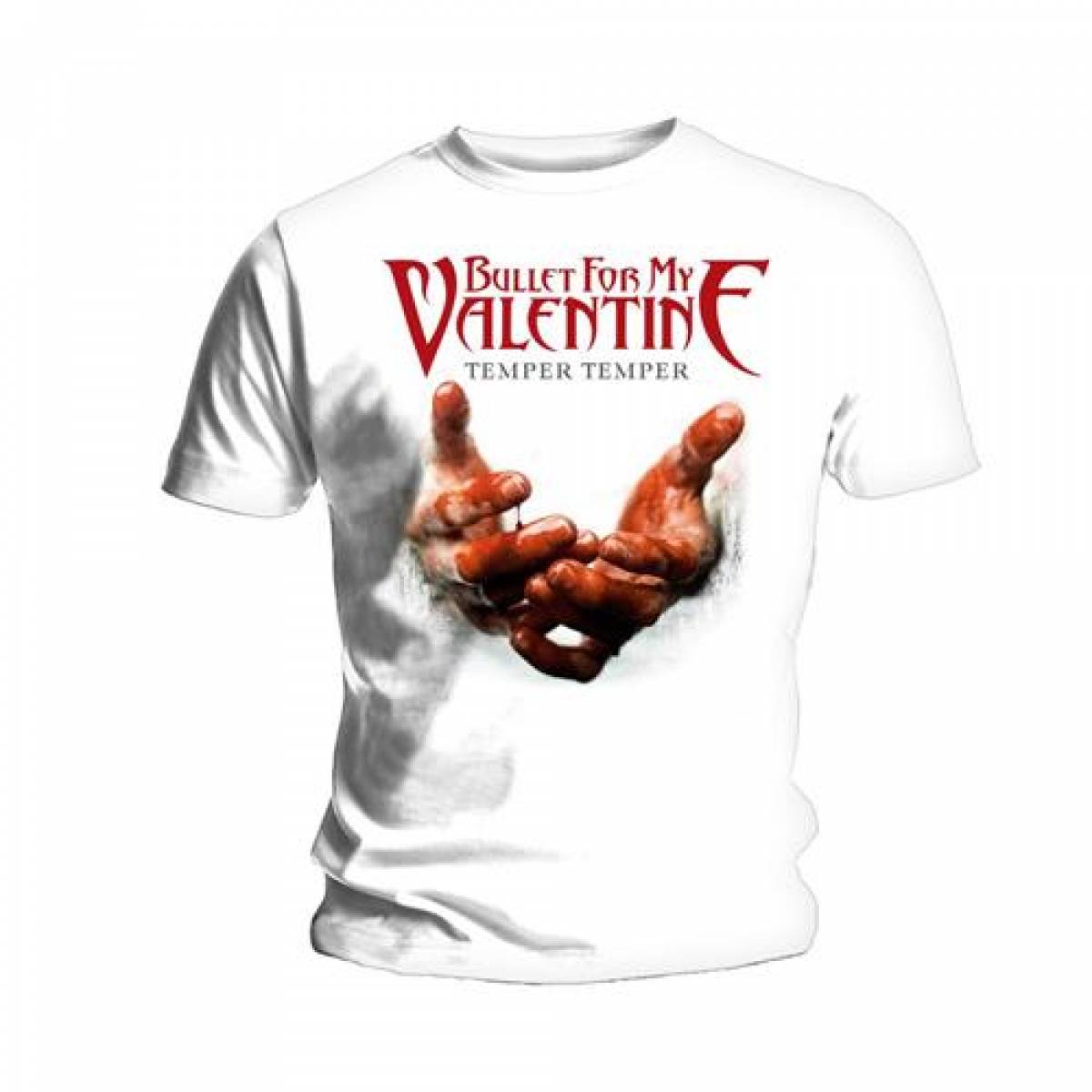 【予約商品】BULLET FOR MY VALENTINE バンドTシャツ ユニセックス: Temper Temper Blood Hands (White) (XX-Large) - WHITE