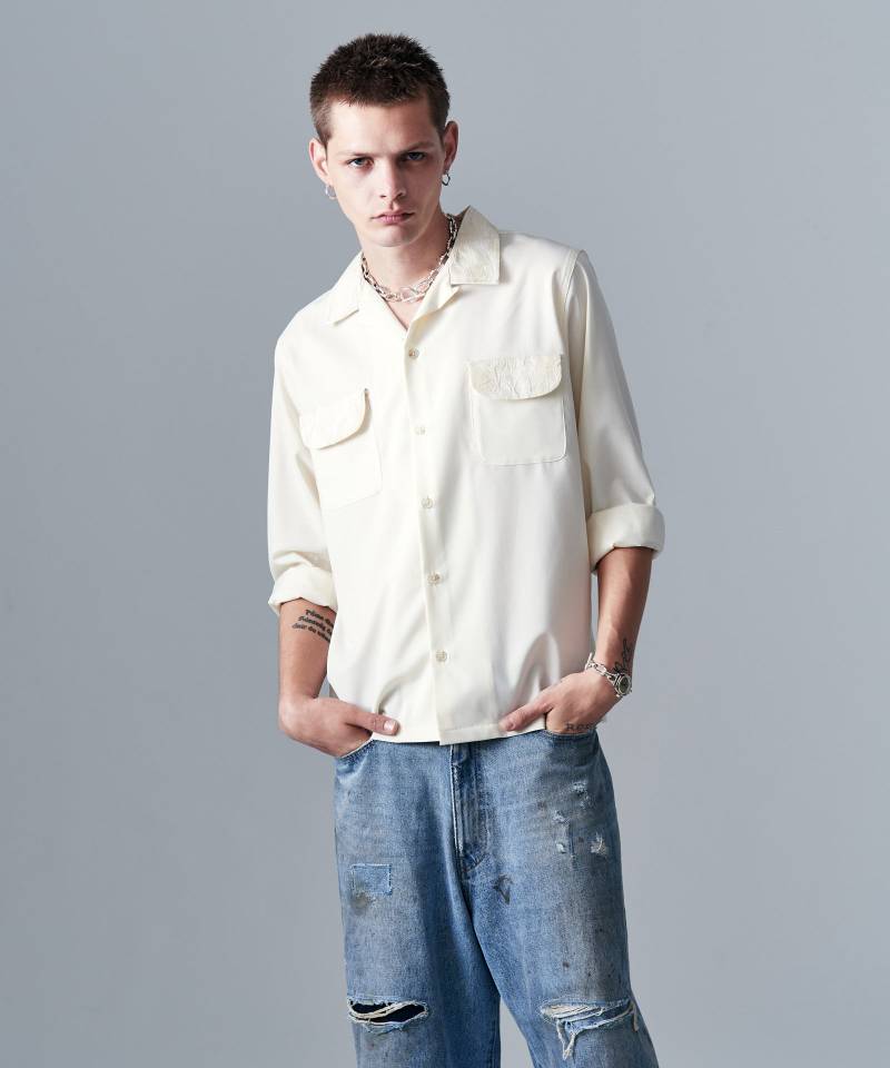 【予約商品】glamb(グラム)Blue Noise Open Collar Shirt / ブルーノイズオープンカラーシャツ - White