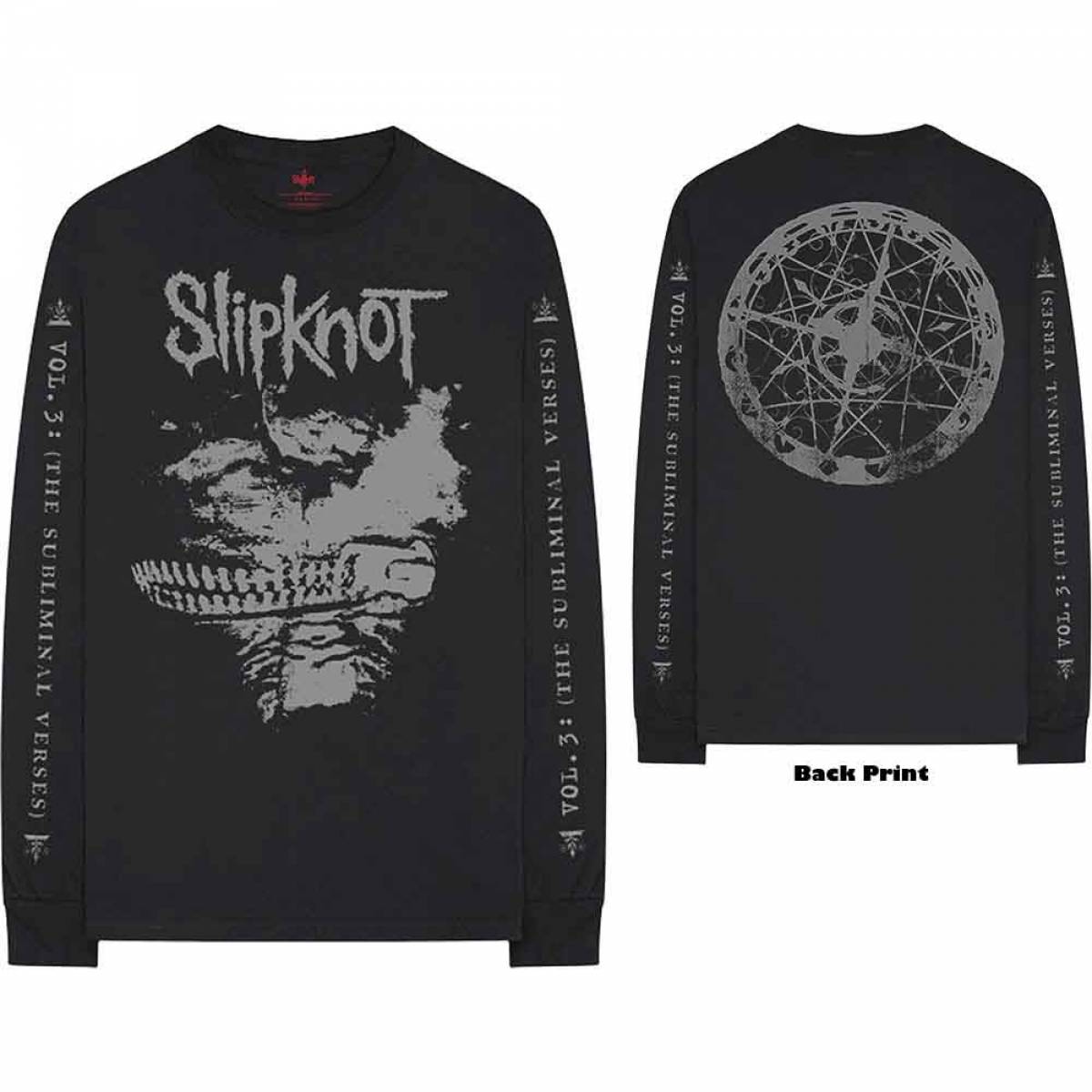 【予約商品】SLIPKNOT Unisex Long Sleeve バンドTシャツ: Subliminal Verses (Black) (Back & Sleeve Print) - BLACK