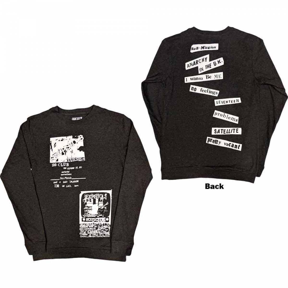 【予約商品】THE SEX PISTOLS Unisex Long Sleeve バンドTシャツ: 100 Club(BackPrint) - CHARCOAL