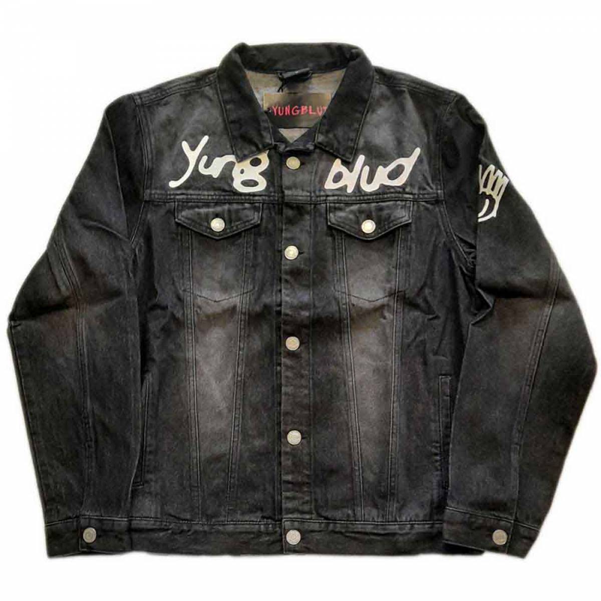 【予約商品】YUNGBLUD Unisex Denim Jacket: Be Fooking Happy (Black Denim) (Back & Sleeve Print) - BLACK DENIM