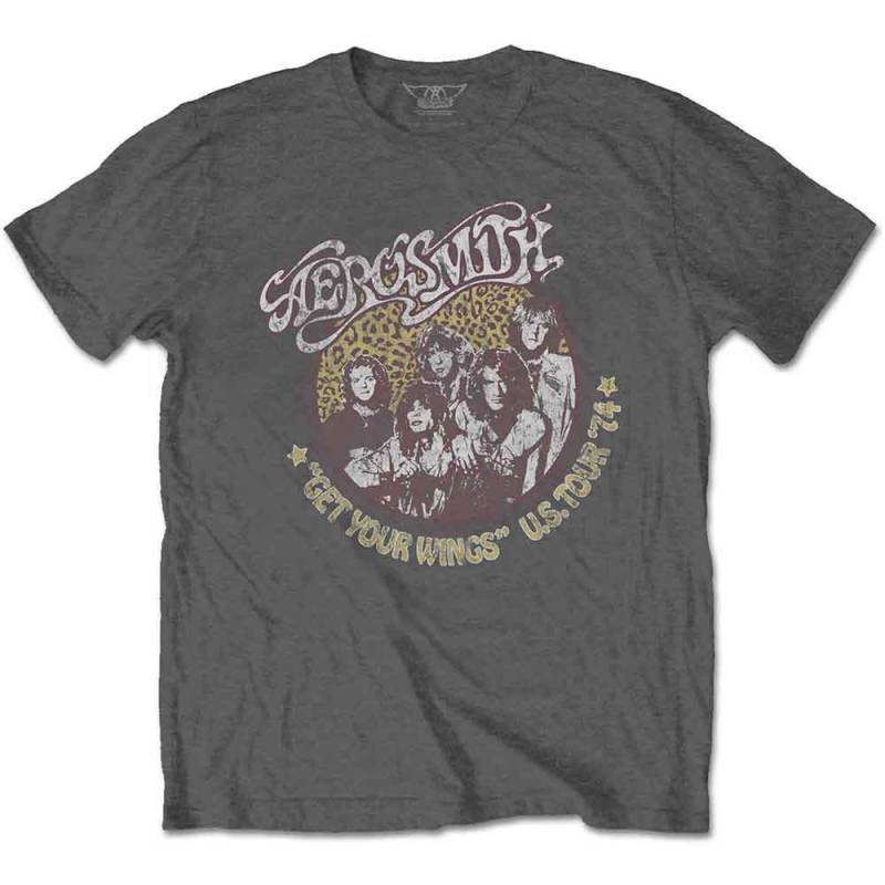 【予約商品】AEROSMITH バンドTシャツ ユニセックス: Cheetah Print (Charcoal Grey)