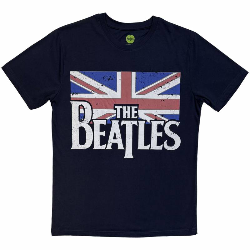 【予約商品】THE BEATLES バンドTシャツ ユニセックス: Drop T Logo & Vintage Flag (Navy Blue)