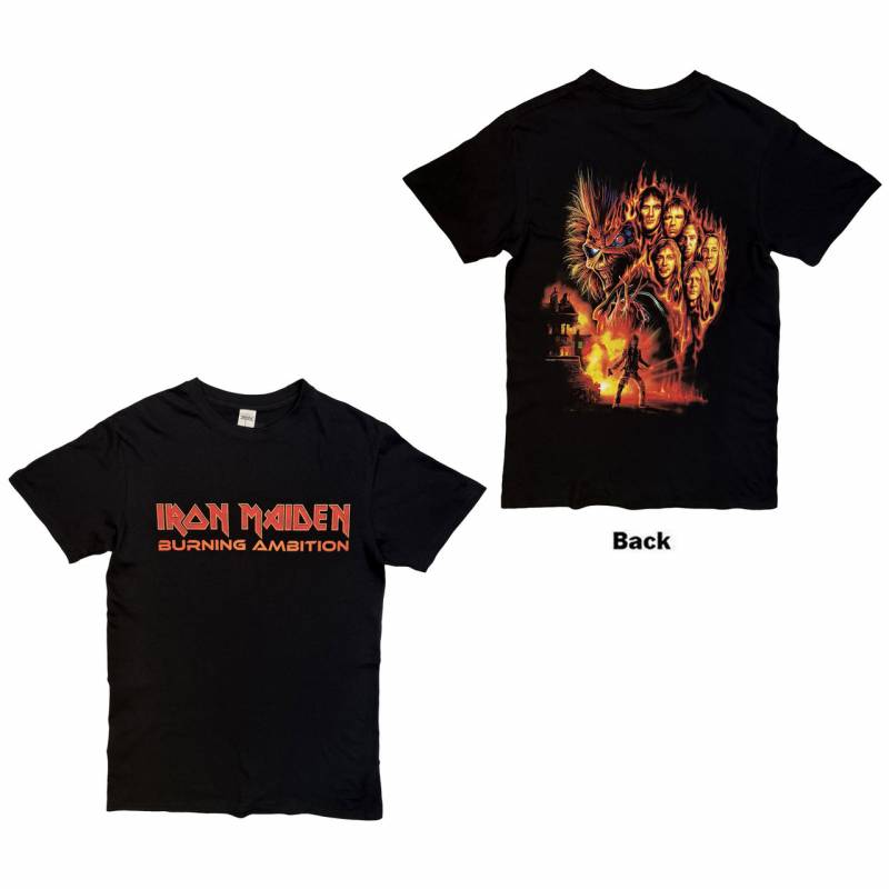【予約商品】IRON MAIDEN バンドTシャツ ユニセックス: Burning Ambition Text Logo (Black) (Back Print)