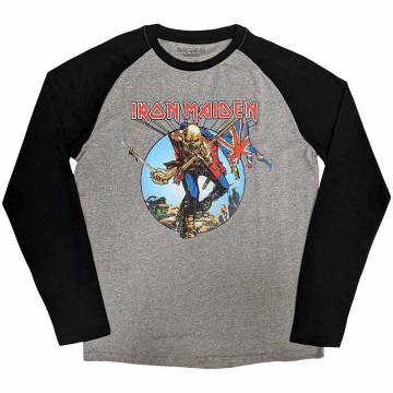 【予約商品】IRON MAIDEN Unisex Raglan バンドTシャツ: Trooper Burst - BLACK & GREY
