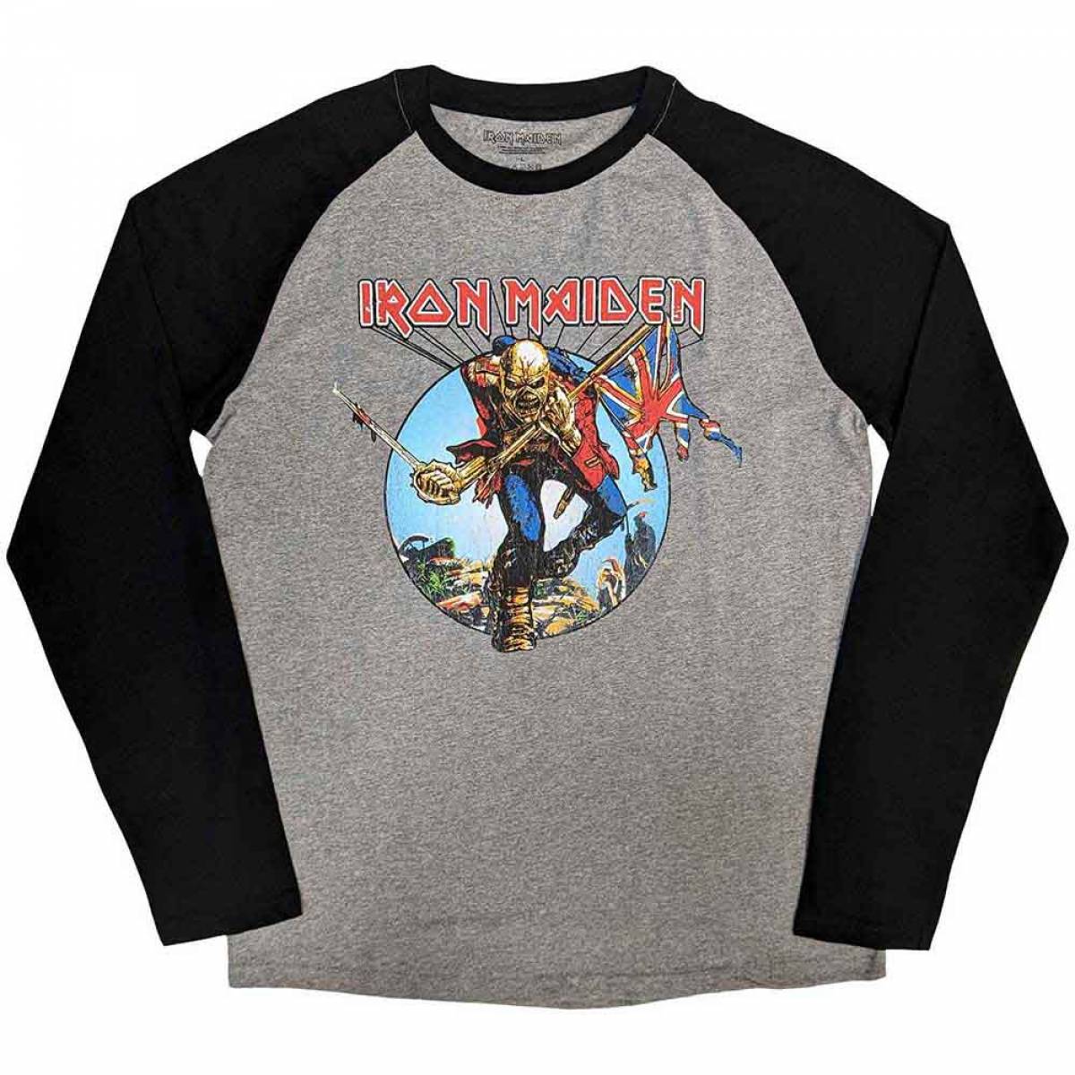 【予約商品】IRON MAIDEN Unisex Raglan バンドTシャツ: Trooper Burst - BLACK & GREY