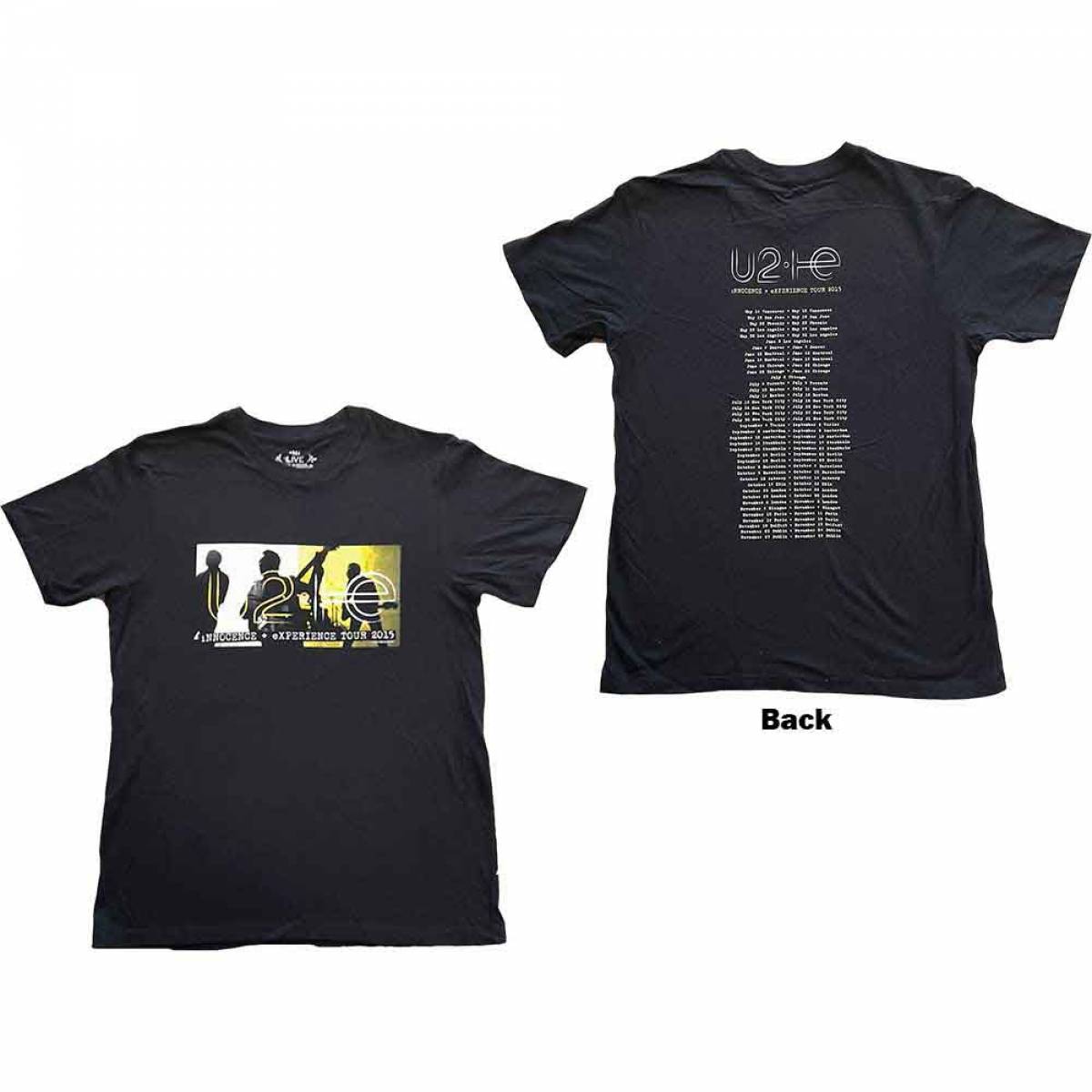 【予約商品】U2 バンドTシャツ ユニセックス: I+E Tour 2015 Band Silhouettes (Black) (Back Print & Ex-Tour) - BLACK
