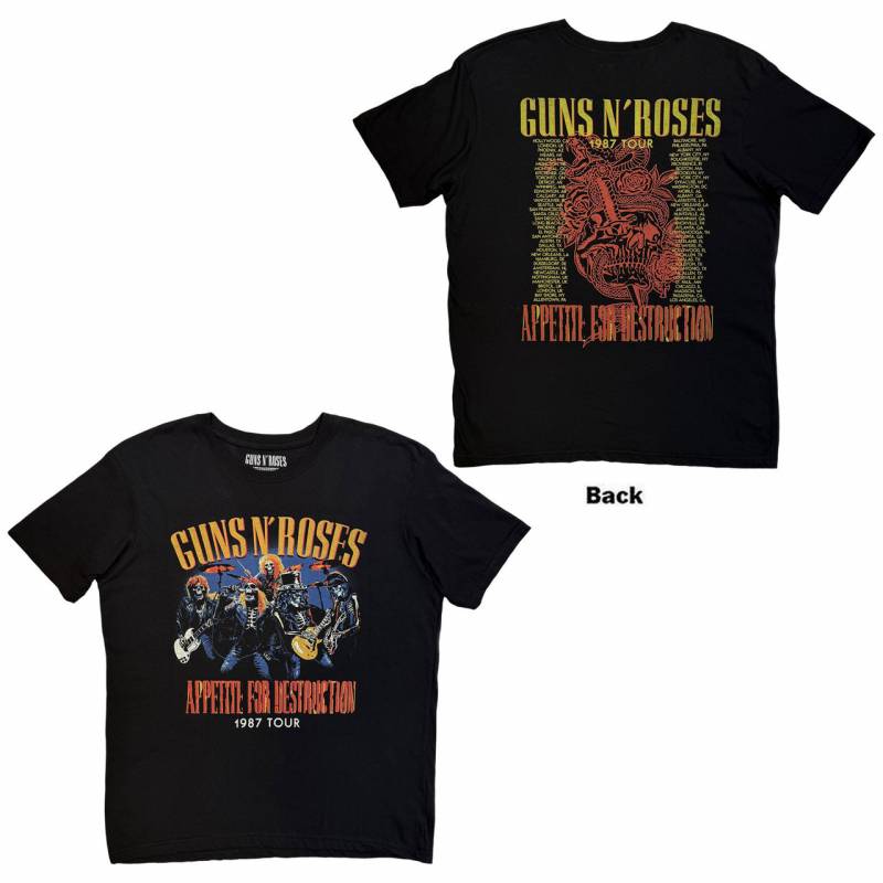 【予約商品】GUNS N' ROSES バンドTシャツ ユニセックス: Skeleton 1987 Tour (Black) (Back Print)