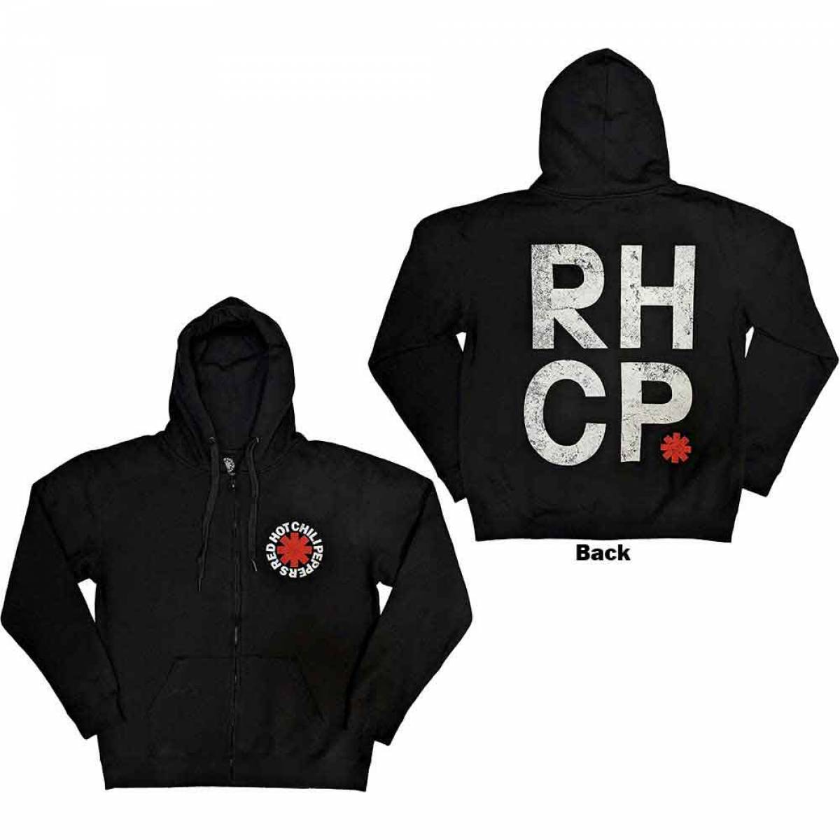 【予約商品】RED HOT CHILI PEPPERS Unisex Zipped Hoodie: Red Asterisk (Black) (Back Print) - BLACK