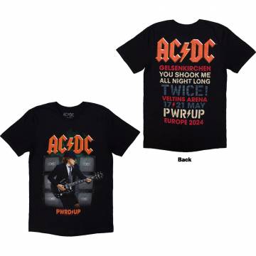 【予約商品】AC/DC バンドTシャツ ユニセックス: PWRD-UP Gelsenkirchen '24 (Black) (Back Print & Ex-Tour) (Small) - BLACK