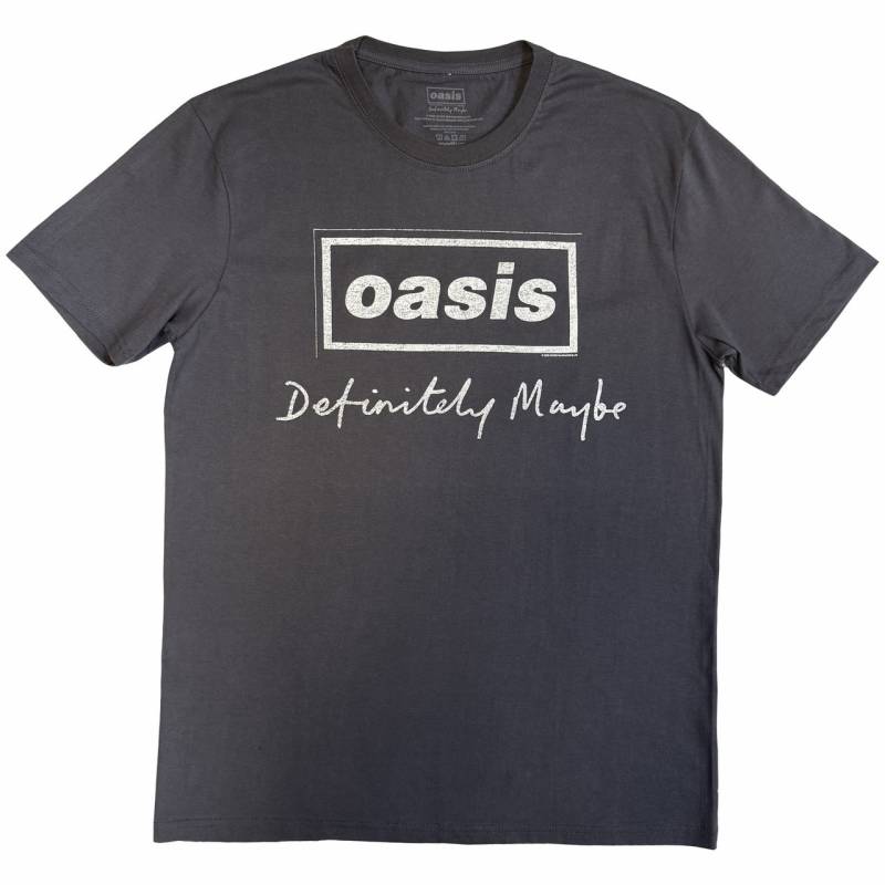 【予約商品】OASIS バンドTシャツ ユニセックス: Definitely Maybe Distressed Text Logo (Charcoal Grey)
