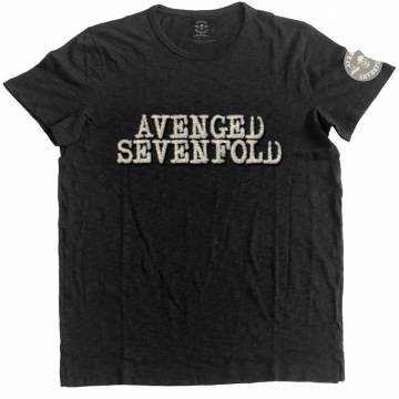【予約商品】AVENGED SEVENFOLD バンドTシャツ ユニセックス: Logo & Death Bat Applique (Black) (Embellished) - BLACK