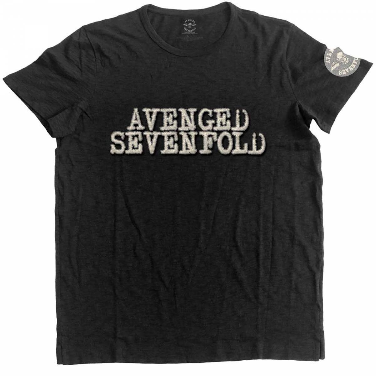 【予約商品】AVENGED SEVENFOLD バンドTシャツ ユニセックス: Logo & Death Bat Applique (Black) (Embellished) - BLACK
