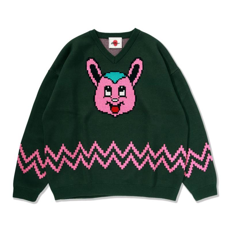 【予約商品】PUNK DRUNKERS (パンク・ドランカーズ) グレイトフルマッポVネックセーター - GREEN