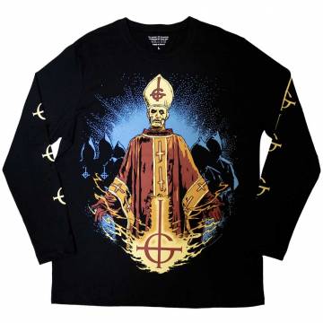 【予約商品】GHOST Unisex Long Sleeve バンドTシャツ: Papa & Radient Ghouls (Black) (Back & Sleeve Print) - BLACK