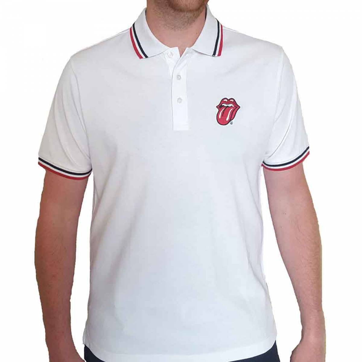 【予約商品】THE ROLLING STONES Unisex Polo Shirt: Classic Tongue (White) - WHITE