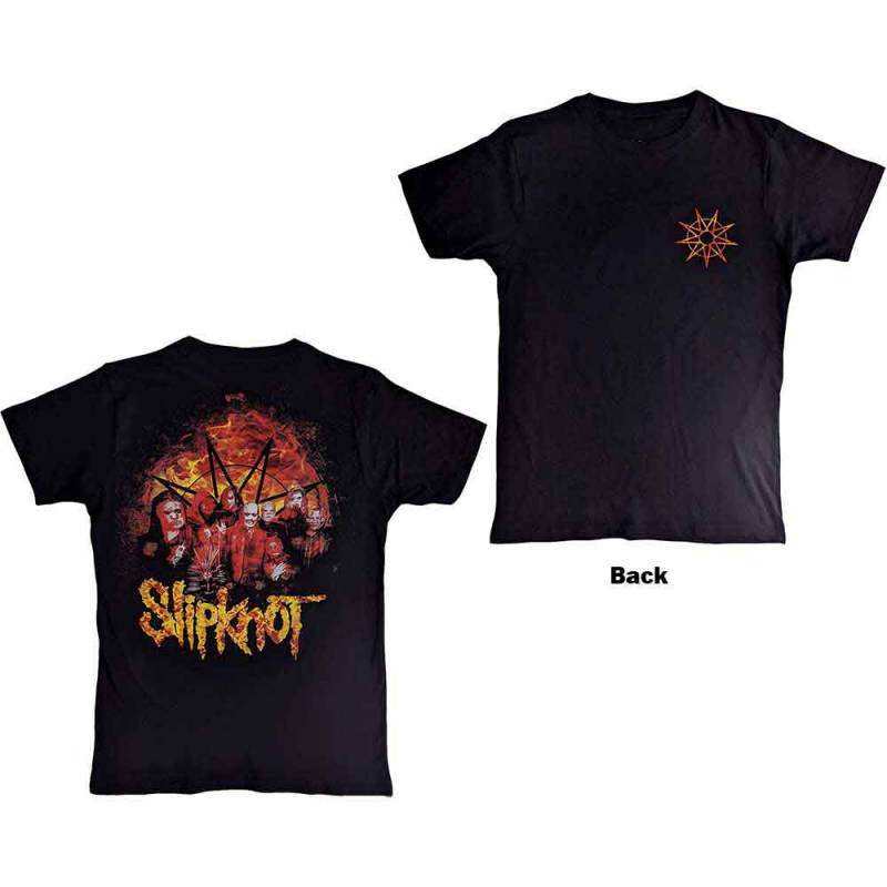 【予約商品】SLIPKNOT バンドTシャツ ユニセックス: The End, So Far Flame Logo (Black) (Back Print) - BLACK
