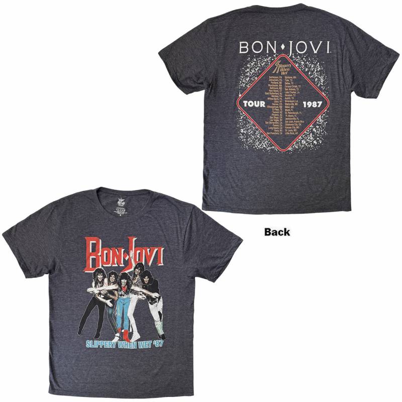 【予約商品】BON JOVI バンドTシャツ ユニセックス: Slippery When Wet '87 (Denim Blue) (Back Print)