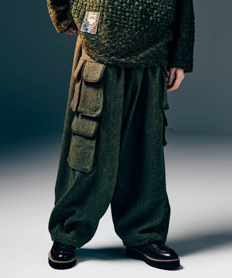 【予約商品】glamb(グラム)Asymmetry Cargo Tweed Pants / アシンメトリーカーゴツイードパンツ - Khaki