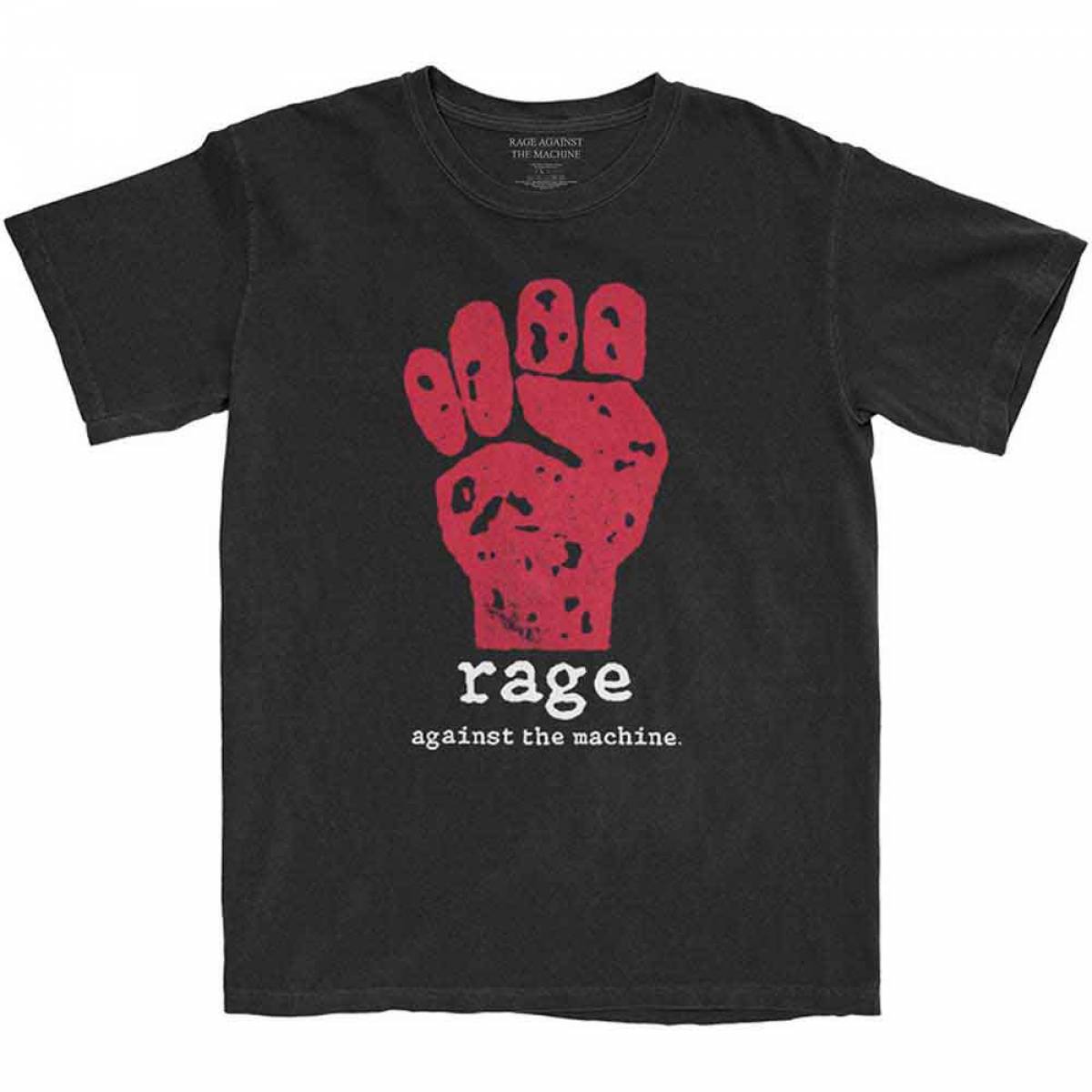 【予約商品】RAGE AGAINST THE MACHINE バンドTシャツ ユニセックス: Red Fist (Black) (Back Print) - BLACK