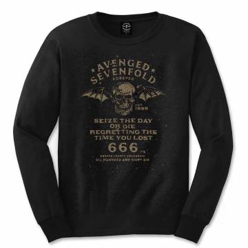 【予約商品】AVENGED SEVENFOLD Unisex Long Sleeve バンドTシャツ: Seize the Day (Black) - BLACK
