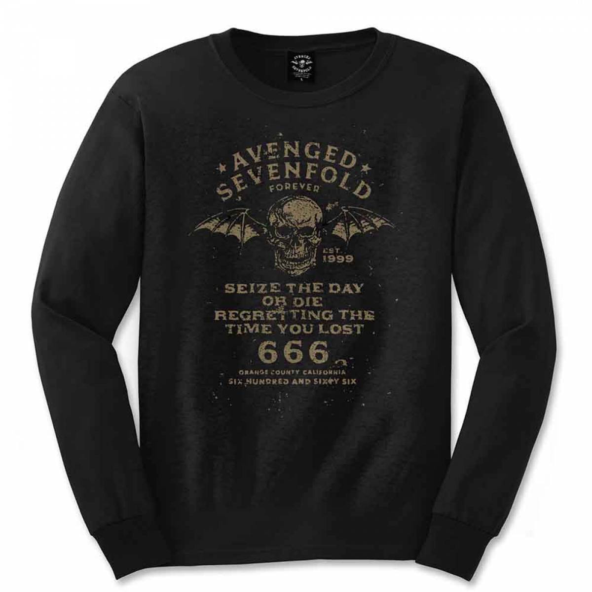 【予約商品】AVENGED SEVENFOLD Unisex Long Sleeve バンドTシャツ: Seize the Day (Black) - BLACK