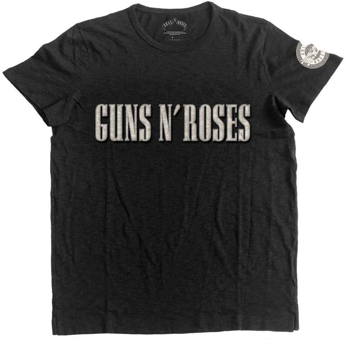 【予約商品】GUNS N' ROSES バンドTシャツ ユニセックス: Logo & Bullet Circle Applique (Black) (Embellished) - BLACK