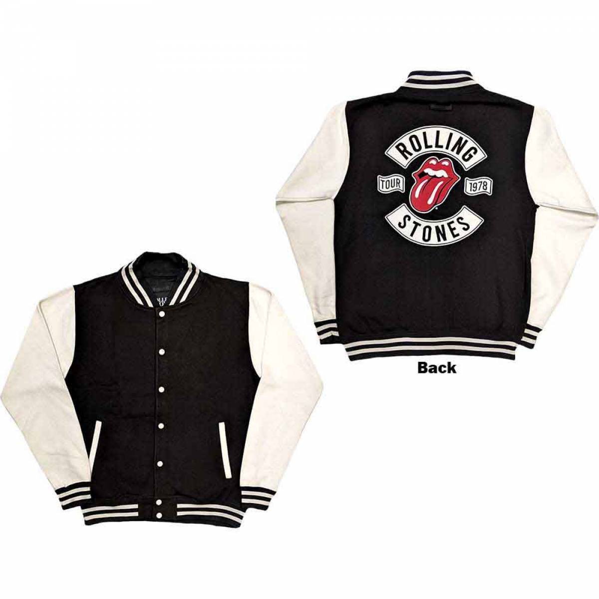 【予約商品】THE ROLLING STONES Unisex Varsity Jacket: Tour '78 (Black & White) (Back Print) - BLACK & WHITE