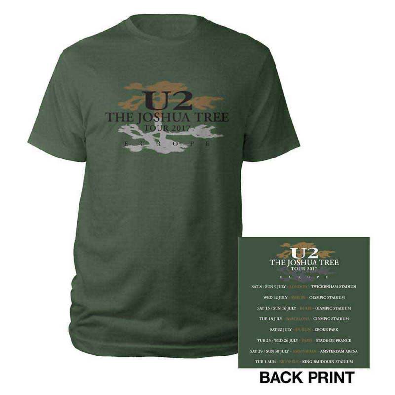 【予約商品】U2 バンドTシャツ ユニセックス: Joshua Tree Logo 2017 (Green) (Back Print & Ex-Tour)
