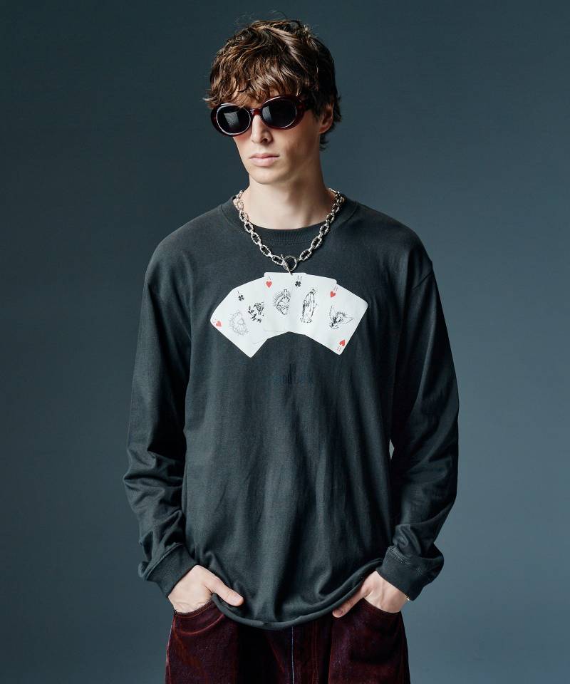 【予約商品】glamb(グラム) Good Luck Card Cutsew / グッドラックカードカットソー - Charcoal