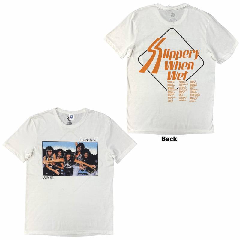 【予約商品】BON JOVI バンドTシャツ ユニセックス: USA '86 (White) (Back Print)