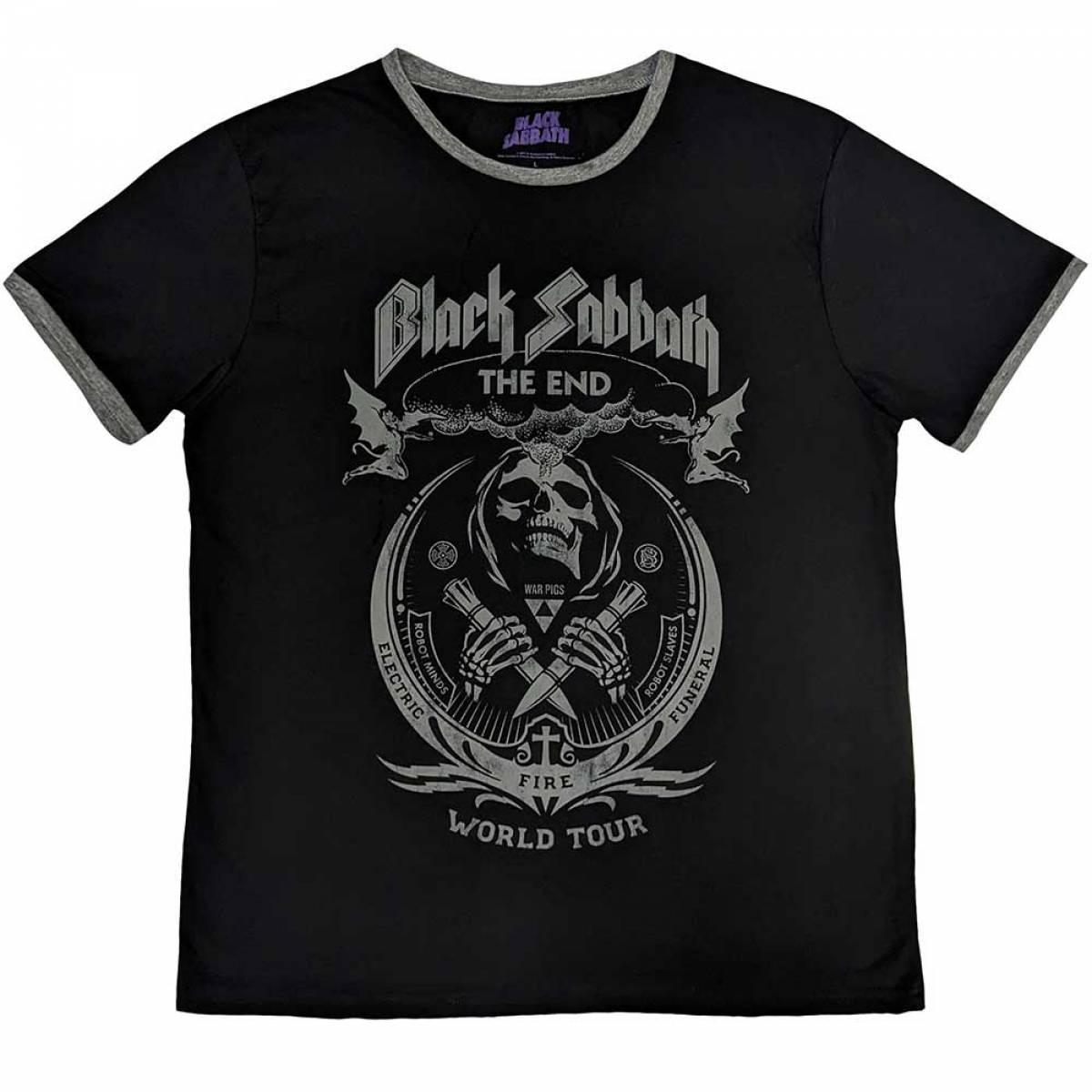 【予約商品】BLACK SABBATH Unisex Ringer バンドTシャツ: The End Mushroom Cloud - BLACK