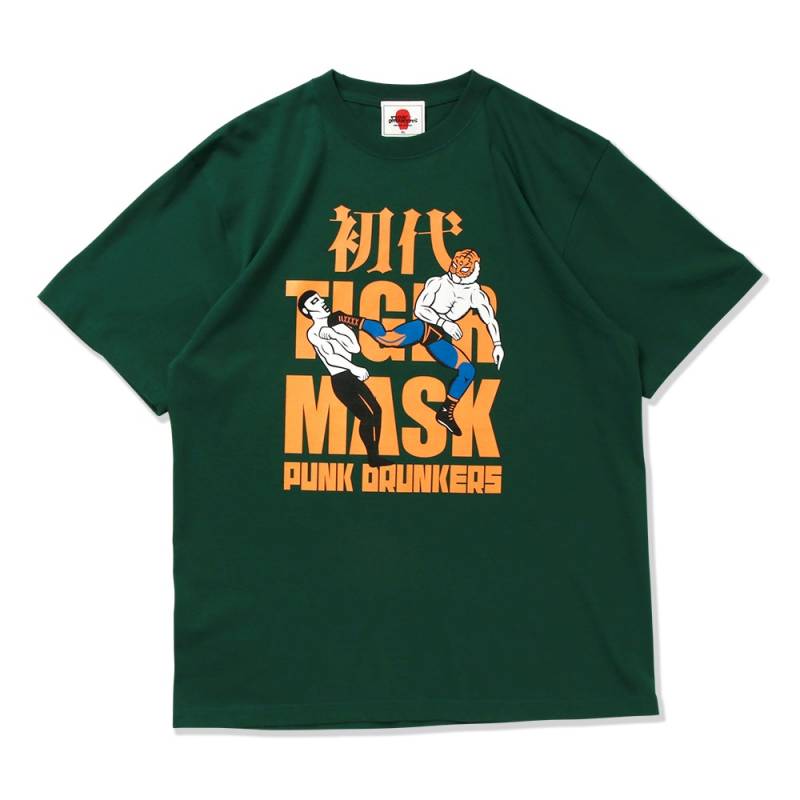 【予約商品】PUNK DRUNKERS (パンク・ドランカーズ) ［PDSx初代タイガーマスク］ローリングソバットTEE - D.GREEN