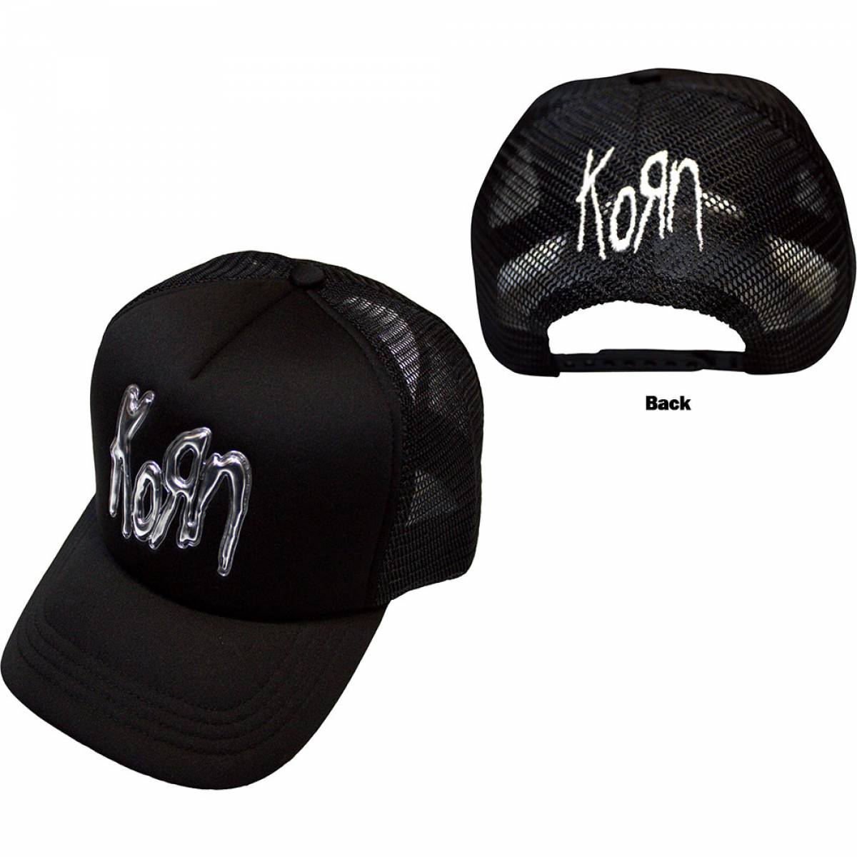 【予約商品】KORN Unisex Mesh-Back Cap: Sonic Silver Logo (Black) (Back Print) - BLACK