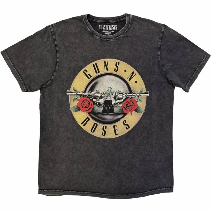 【予約商品】GUNS N' ROSES Unisex Stone Wash バンドTシャツ: Classic Logo (Charcoal Grey)