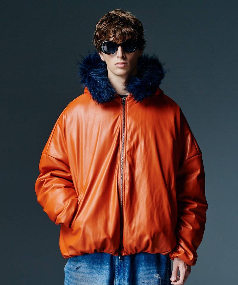 【予約商品】glamb(グラム) Synth Leather Puff Jacket / シンセレザーパフジャケット - Orange