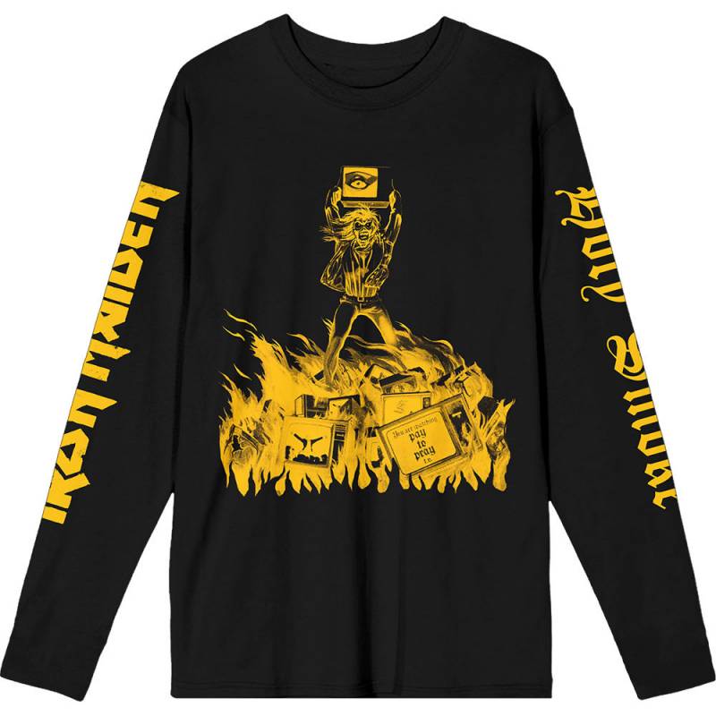 【予約商品】IRON MAIDEN Unisex Long Sleeve バンドTシャツ: Holy Smoke Isolated Yellow (Black) (Sleeve Print)