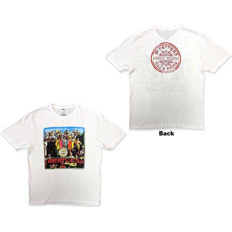 【予約商品】THE BEATLES バンドTシャツ ユニセックス: Vintage Sgt Pepper (White) (Back Print)