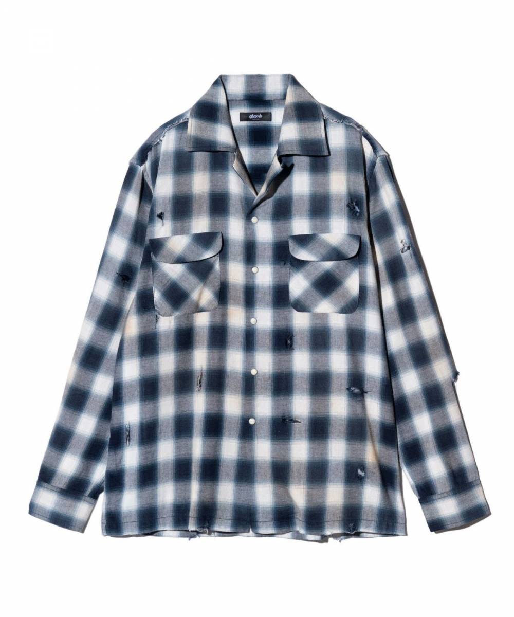 【予約商品】glamb(グラム)GB0125/SH09 : Damage Check Shirt / ダメージチェックシャツ - Blue